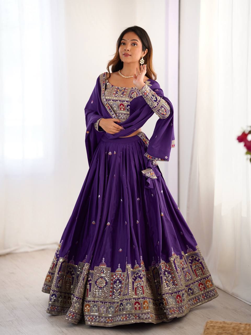 Sequence Thread Work Lehenga With Cancan