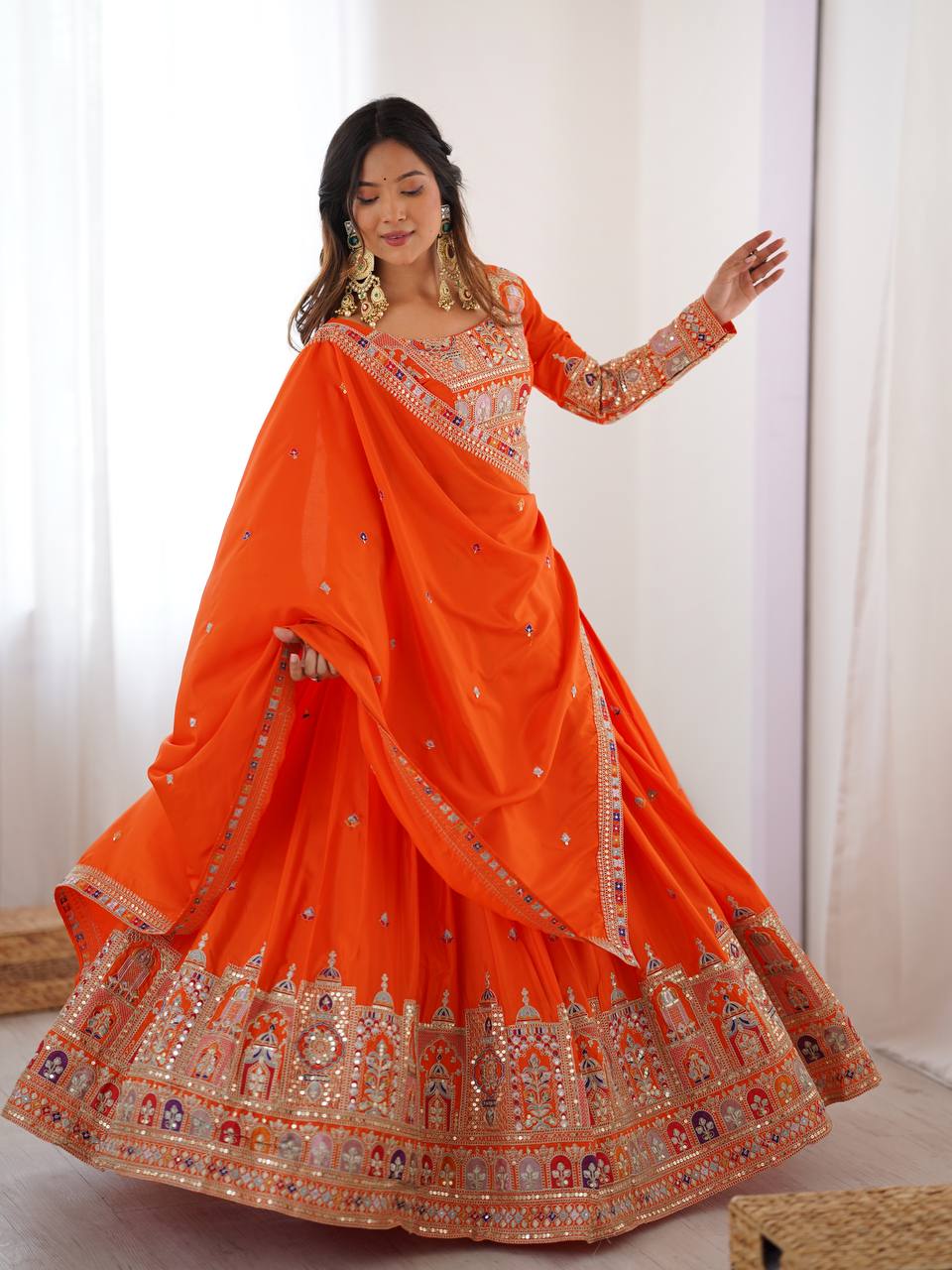 Sequence Thread Work Lehenga With Cancan