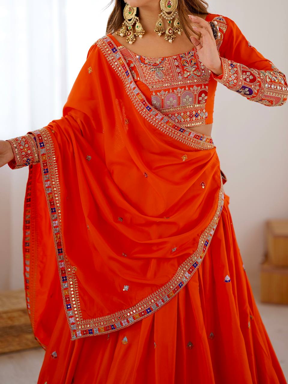 Sequence Thread Work Lehenga With Cancan
