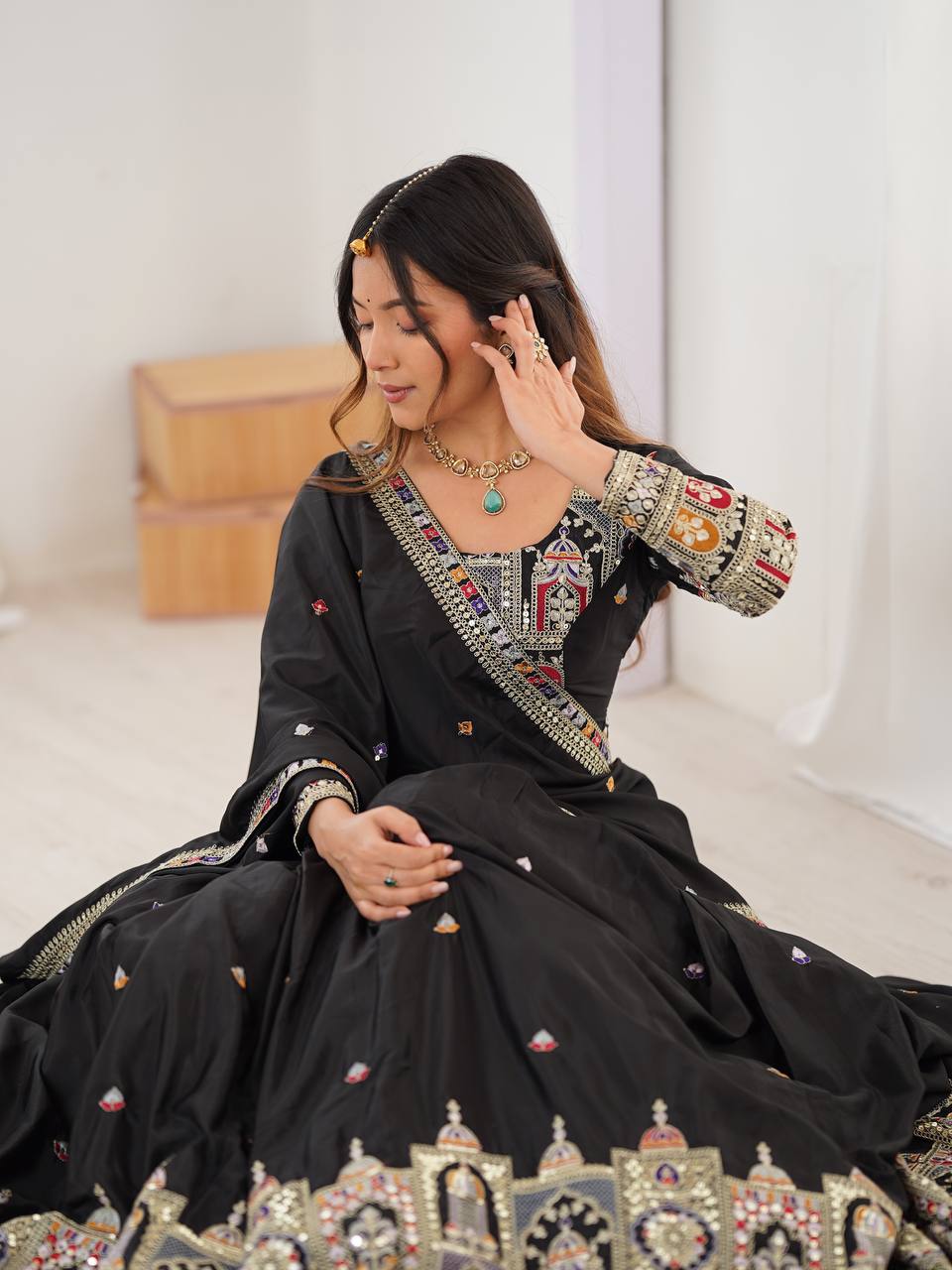 Sequence Thread Work Lehenga With Cancan