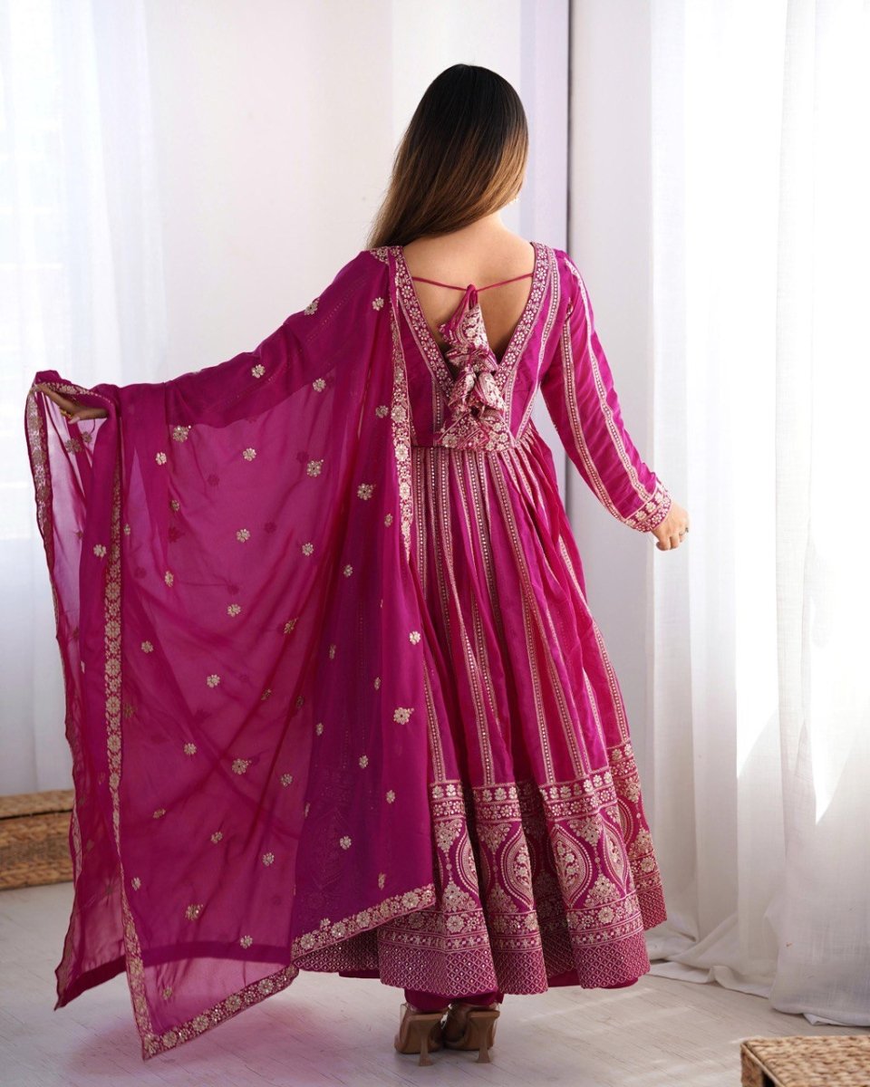Georgette Anarkali with  Thred & Sequnce work