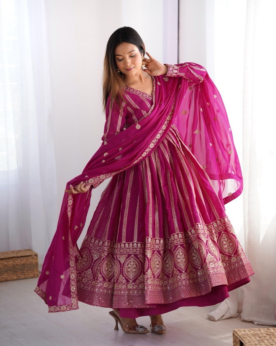 Georgette Anarkali with  Thred & Sequnce work