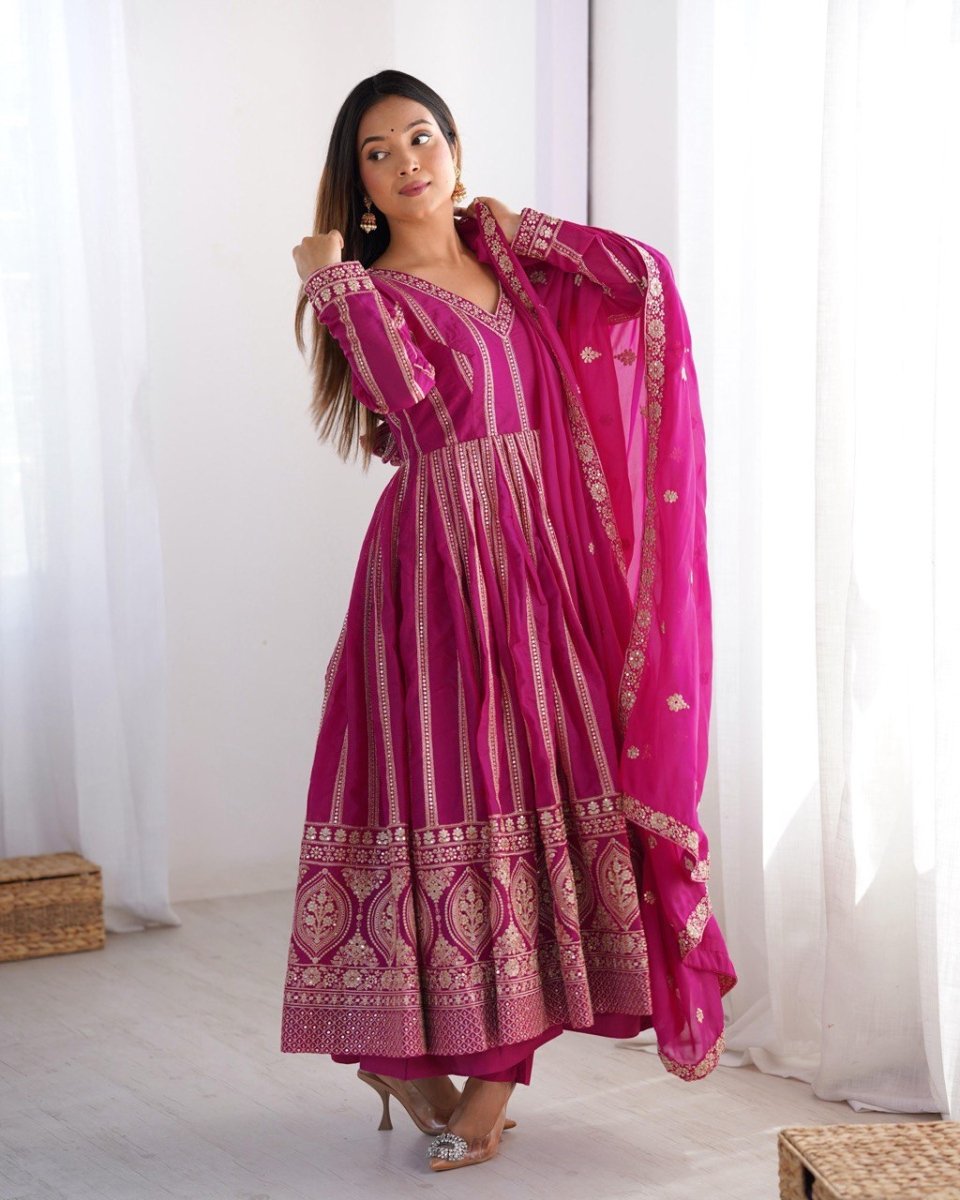 Georgette Anarkali with  Thred & Sequnce work