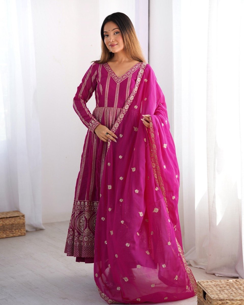 Georgette Anarkali with  Thred & Sequnce work