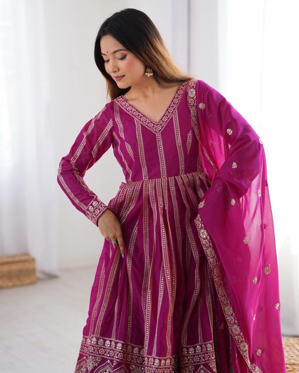 Georgette Anarkali with  Thred & Sequnce work