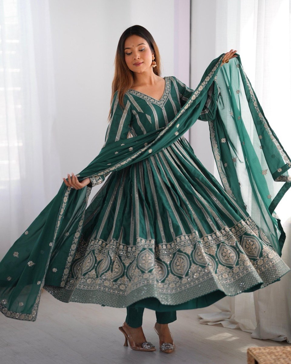 Georgette Anarkali with  Thred & Sequnce work