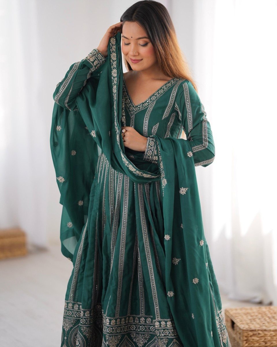 Georgette Anarkali with  Thred & Sequnce work