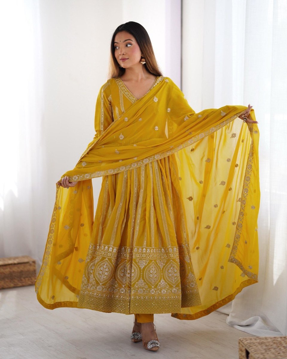 Georgette Anarkali with  Thred & Sequnce work