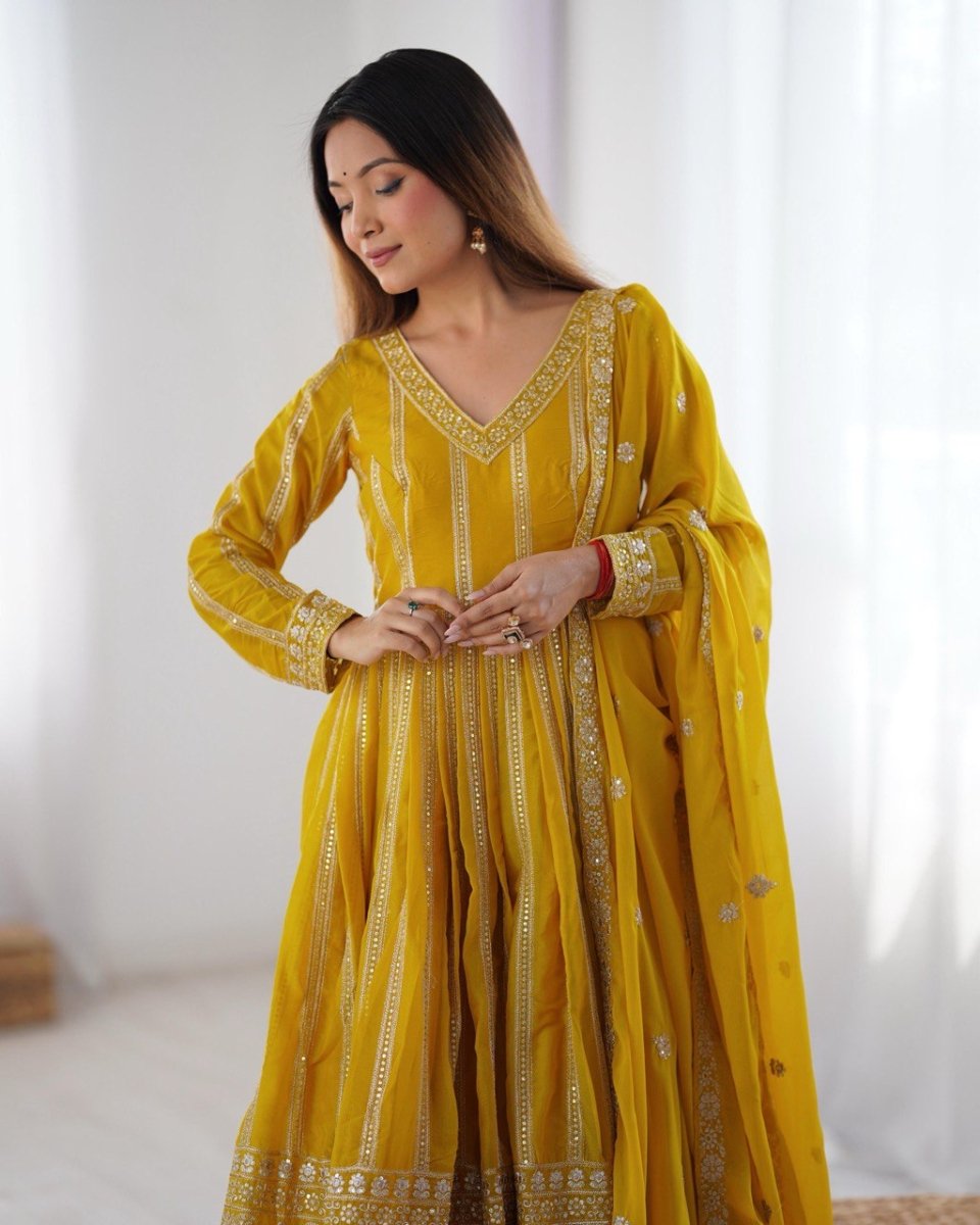 Georgette Anarkali with  Thred & Sequnce work