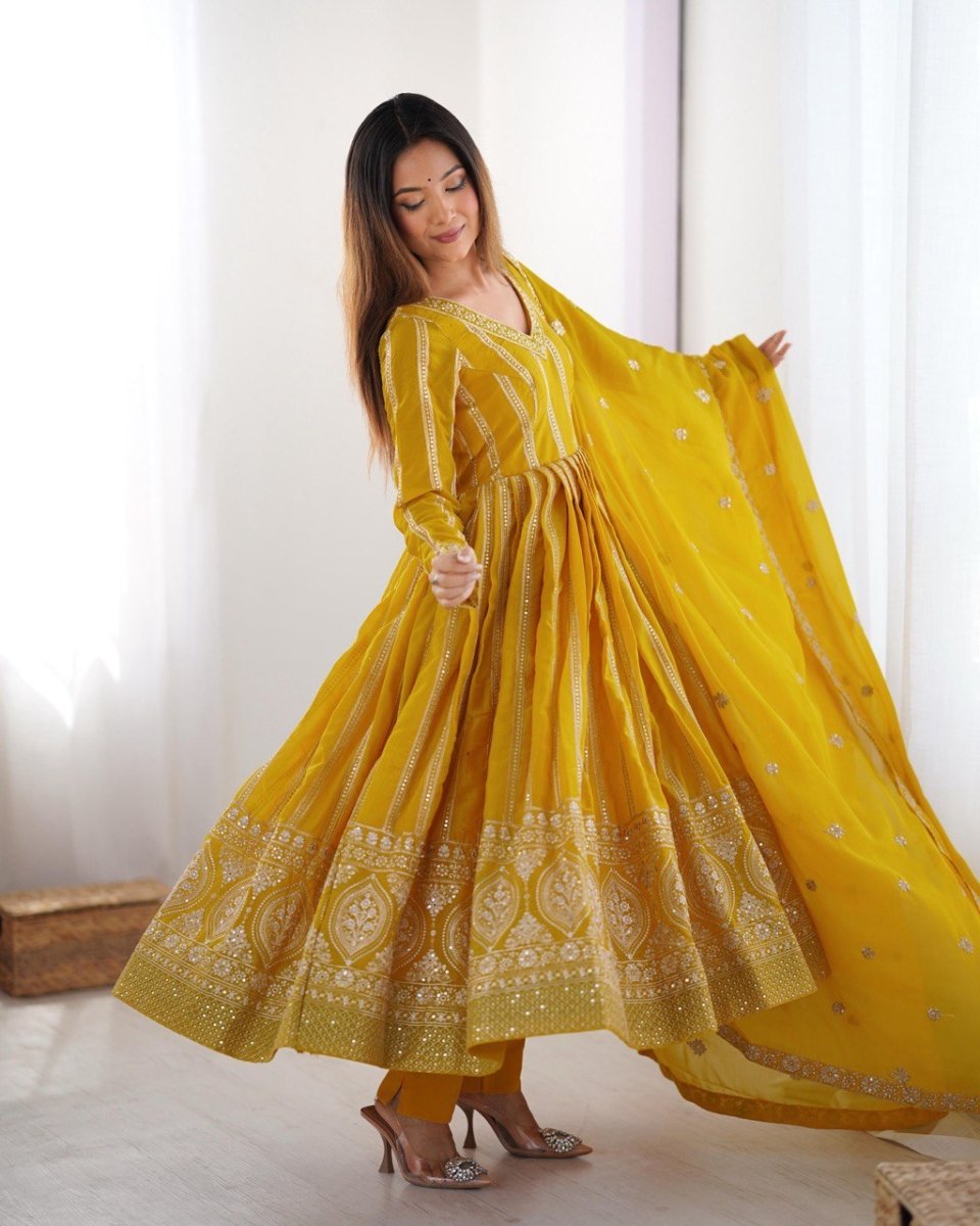 Georgette Anarkali with  Thred & Sequnce work