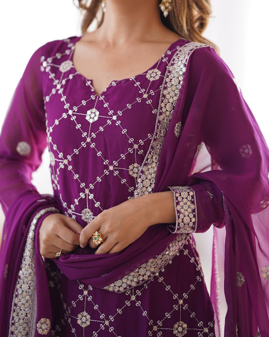 Wine Faux Georgette Sharara Set