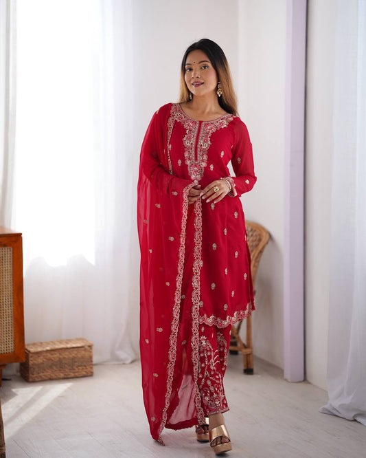 Faux Georgette Thred work Suit Set
