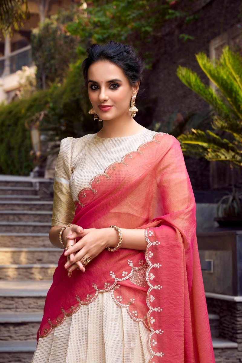 Elegant Golden Zari Weaving Work Lehenga with Zari Shimmer Dupatta