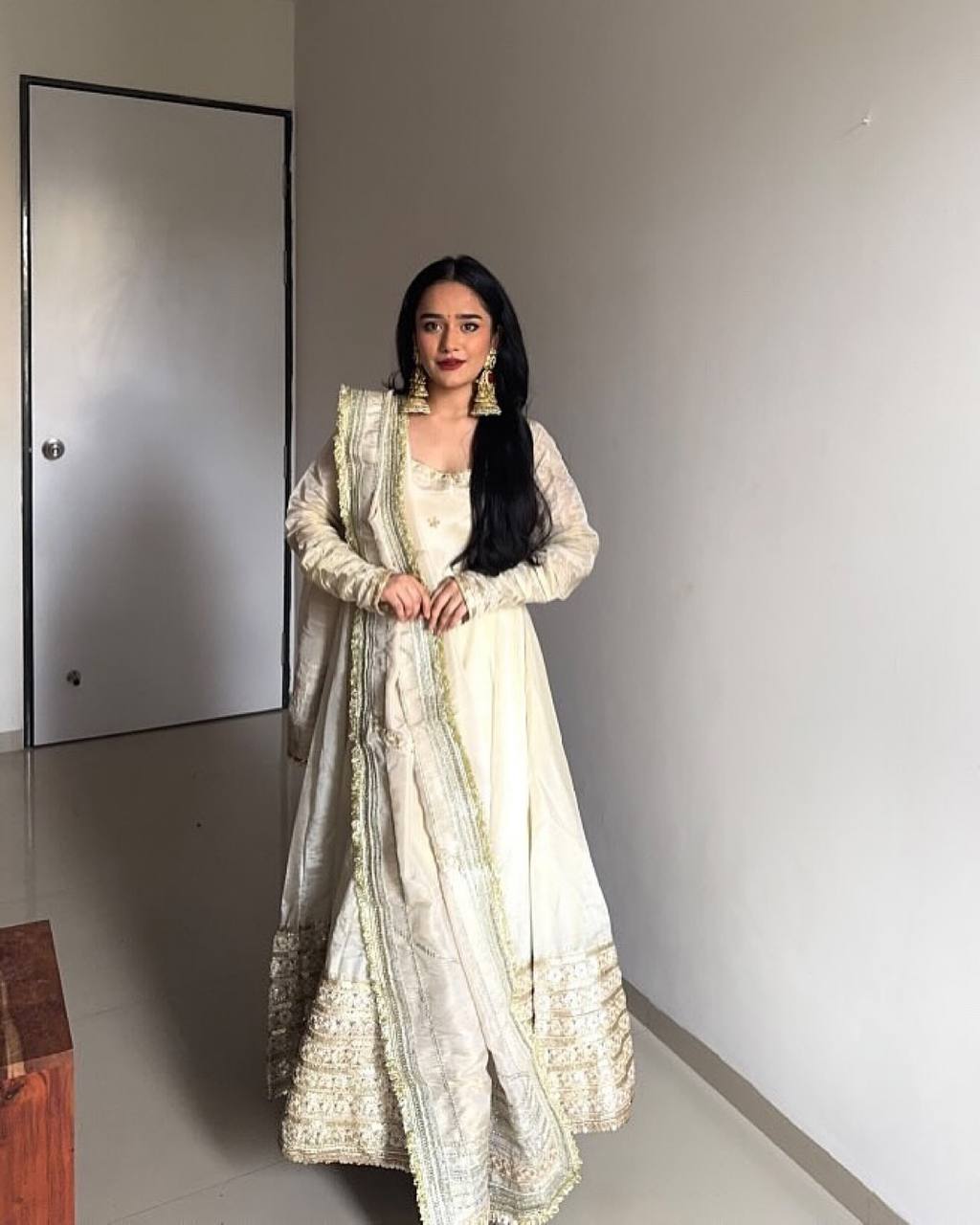 Heavy White Anarkali
