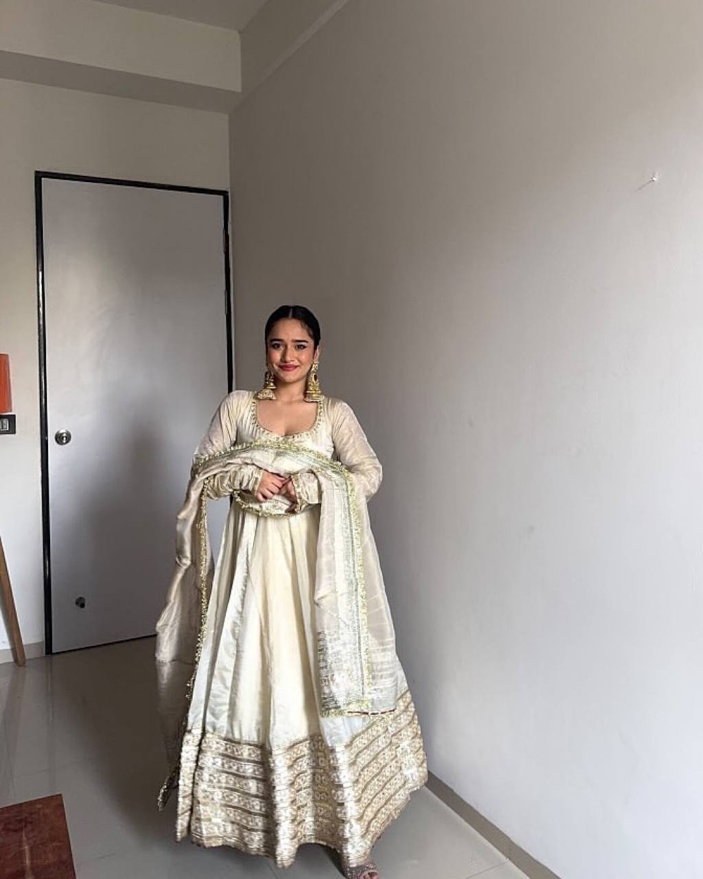 Heavy White Anarkali