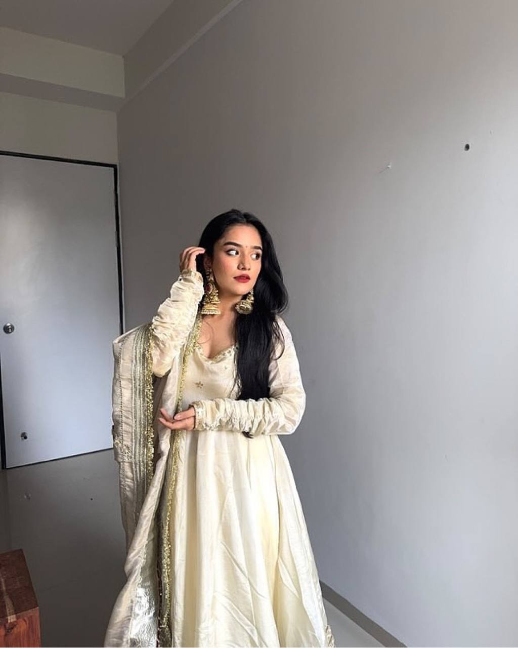 Heavy White Anarkali