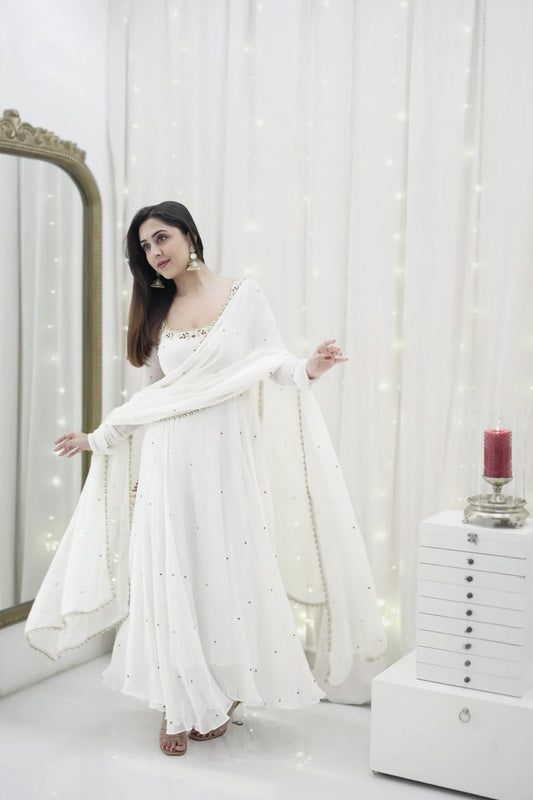 White Handwork Anarkali