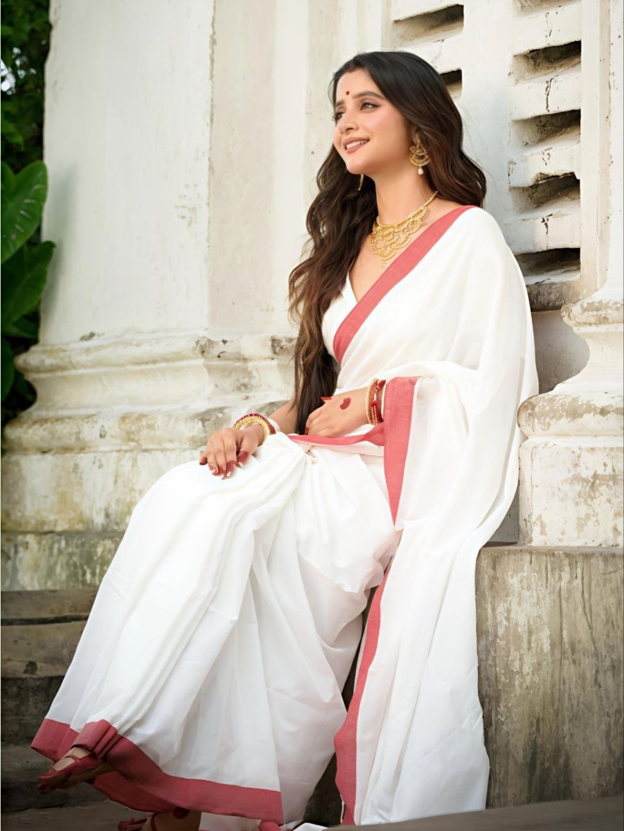 Red And white Durga pooja special saree