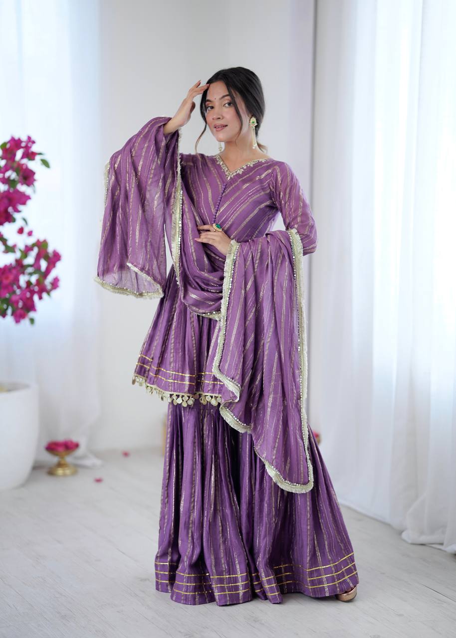 Purple Mal Chanderi Fabric Sharara