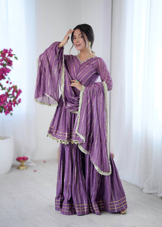 Purple Mal Chanderi Fabric Sharara