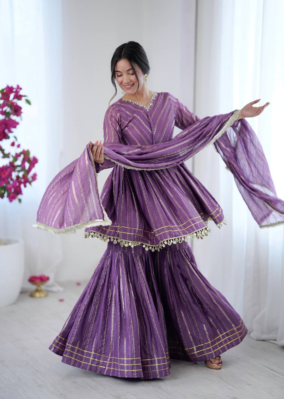 Purple Mal Chanderi Fabric Sharara