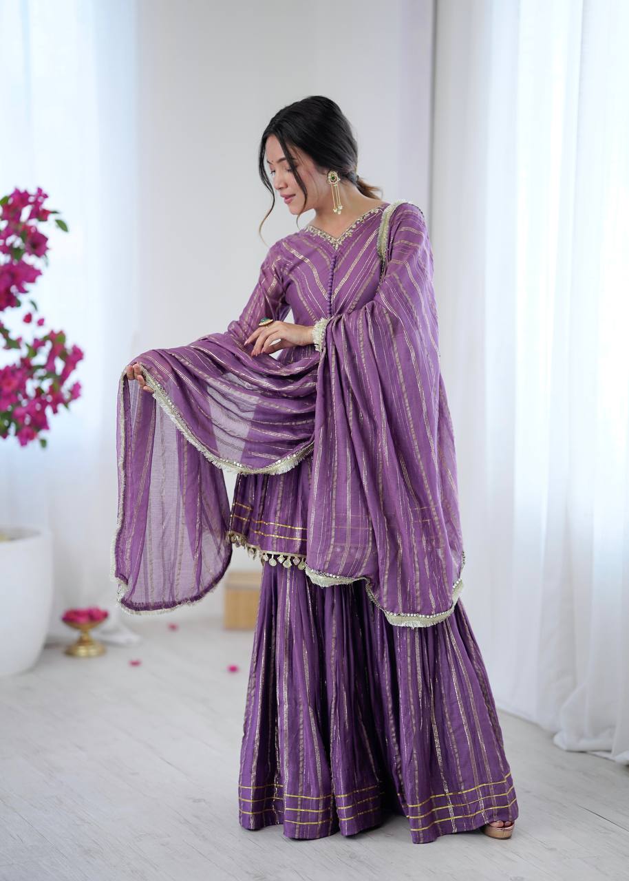 Purple Mal Chanderi Fabric Sharara