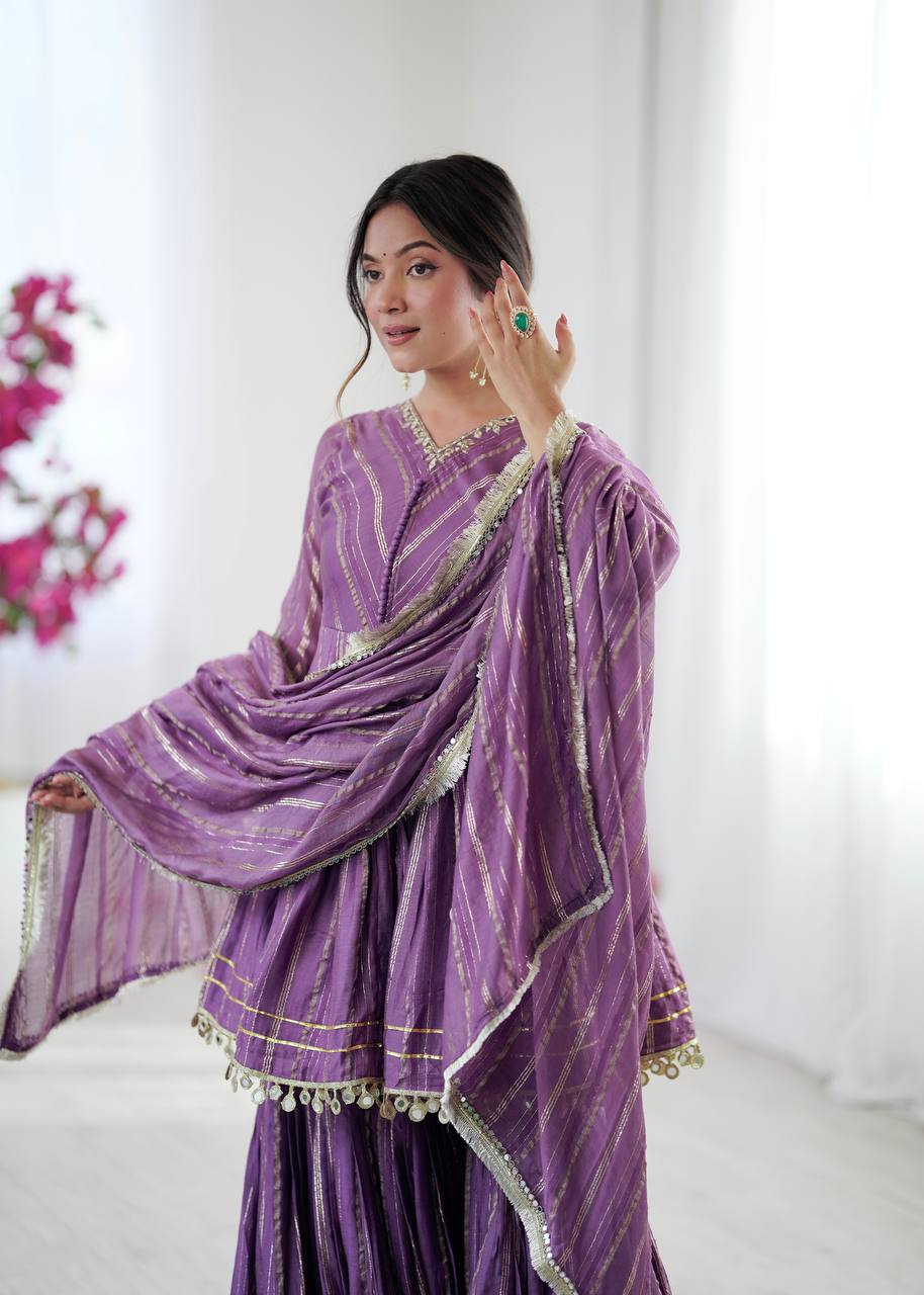 Purple Mal Chanderi Fabric Sharara