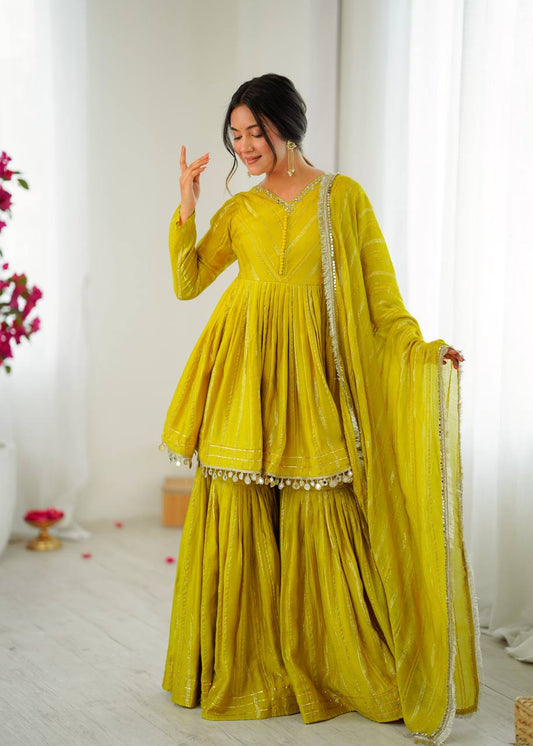 Yellow Mal Chanderi Fabric Sharara