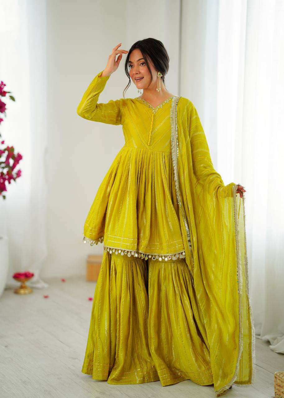 Yellow Mal Chanderi Fabric Sharara