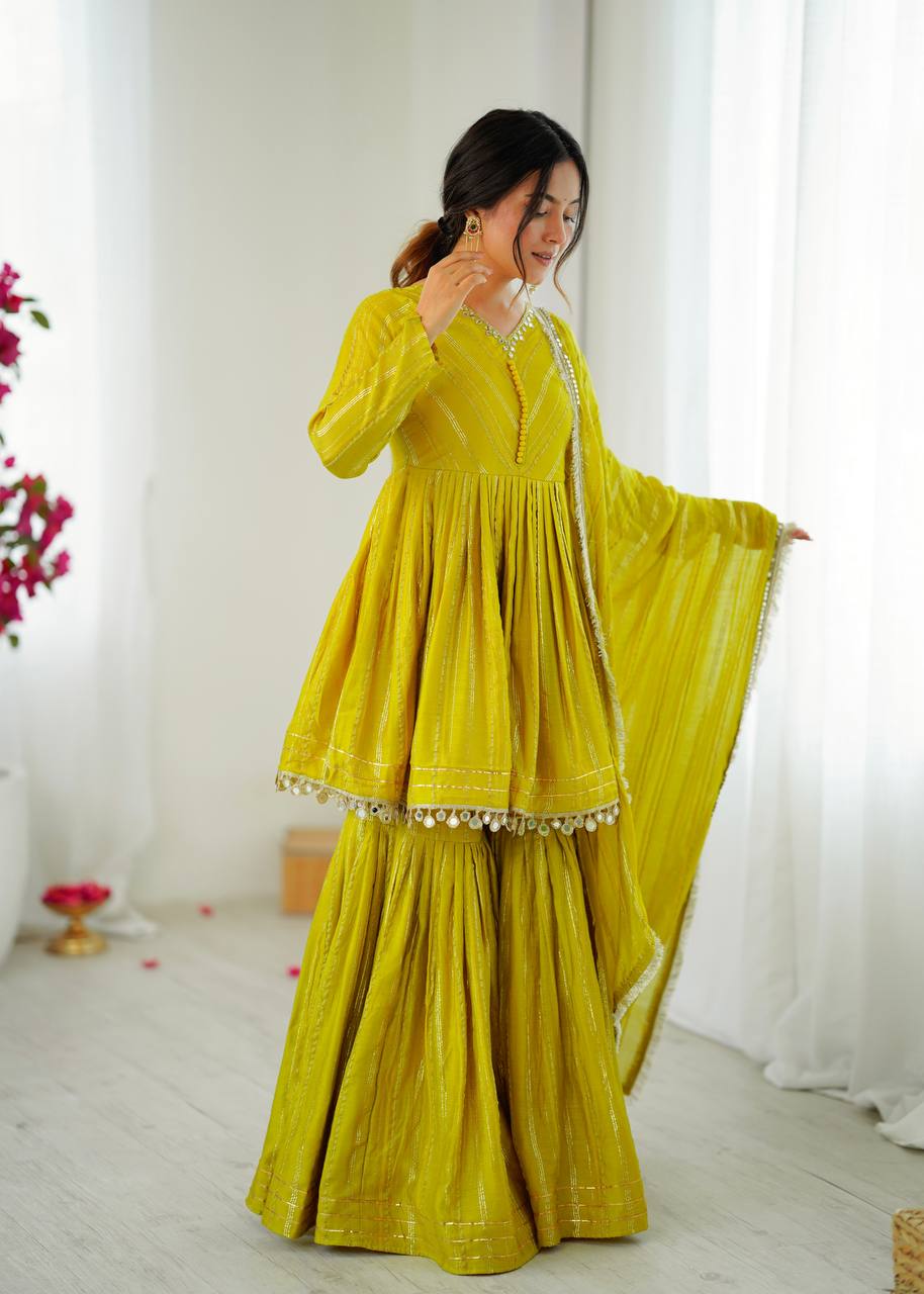 Yellow Mal Chanderi Fabric Sharara