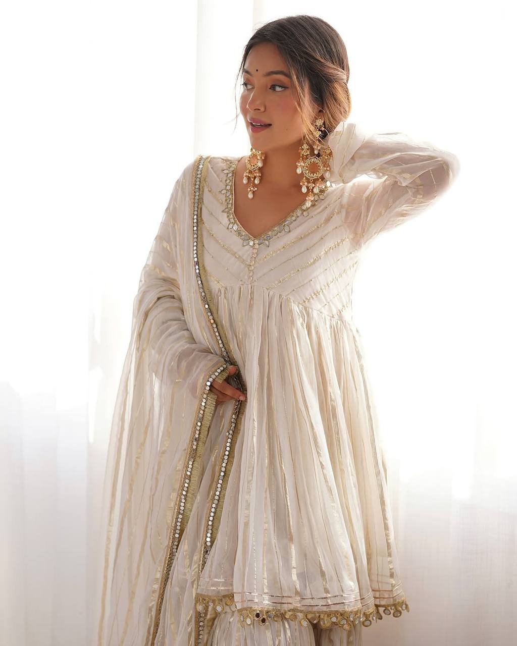 White Mal Chanderi Fabric Sharara