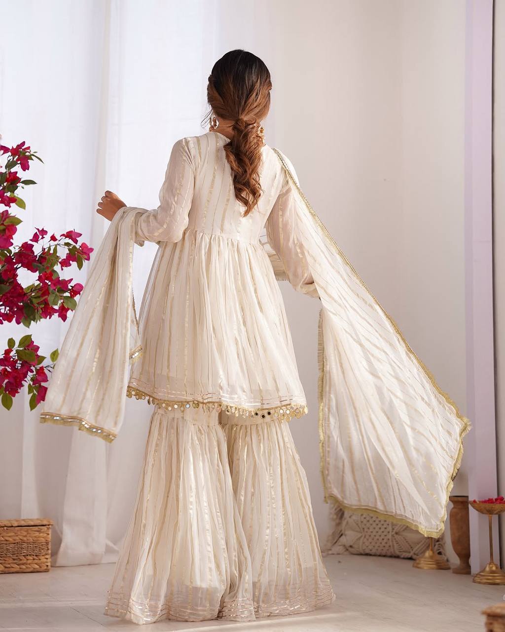 White Mal Chanderi Fabric Sharara