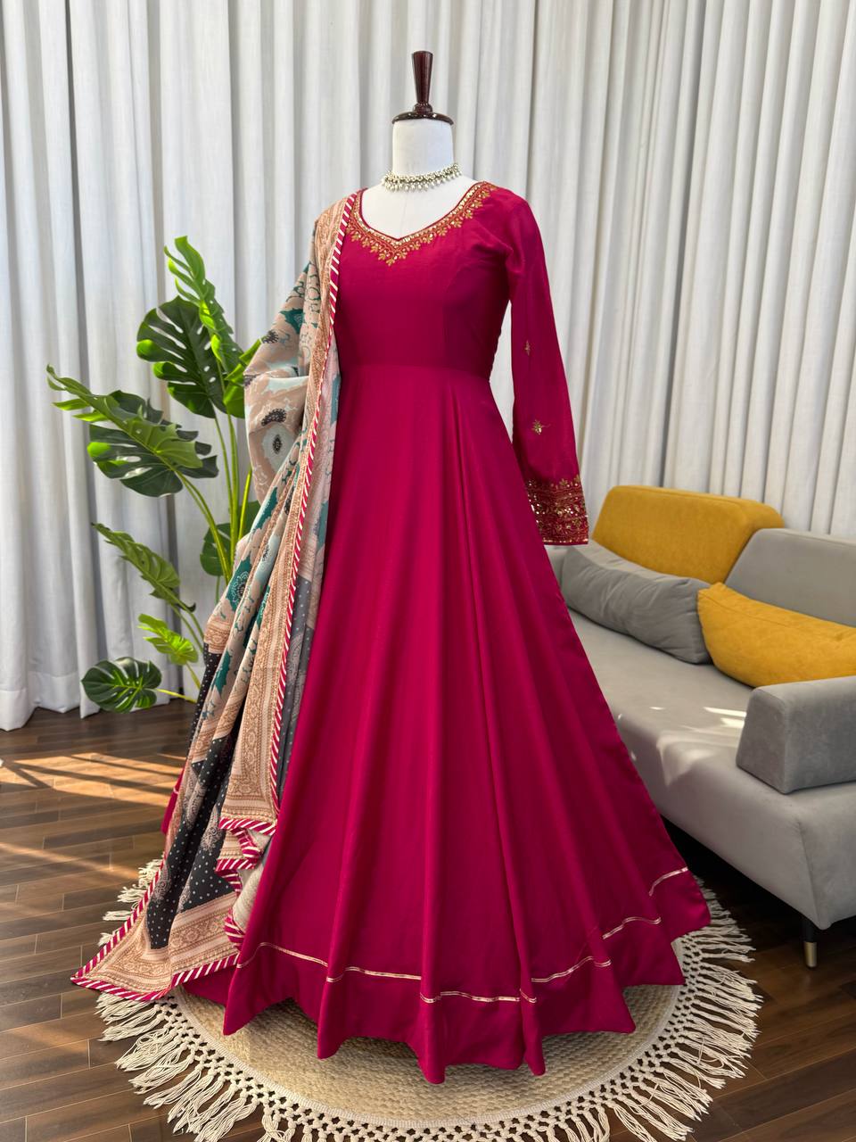 Red Elegance Heavy Chinon Silk Anarkali