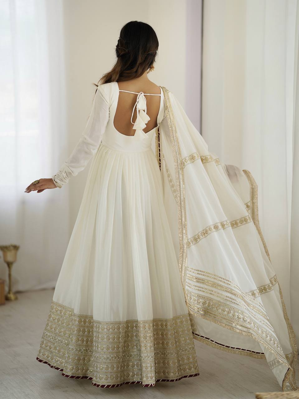 Chinon Silk White Anarkali