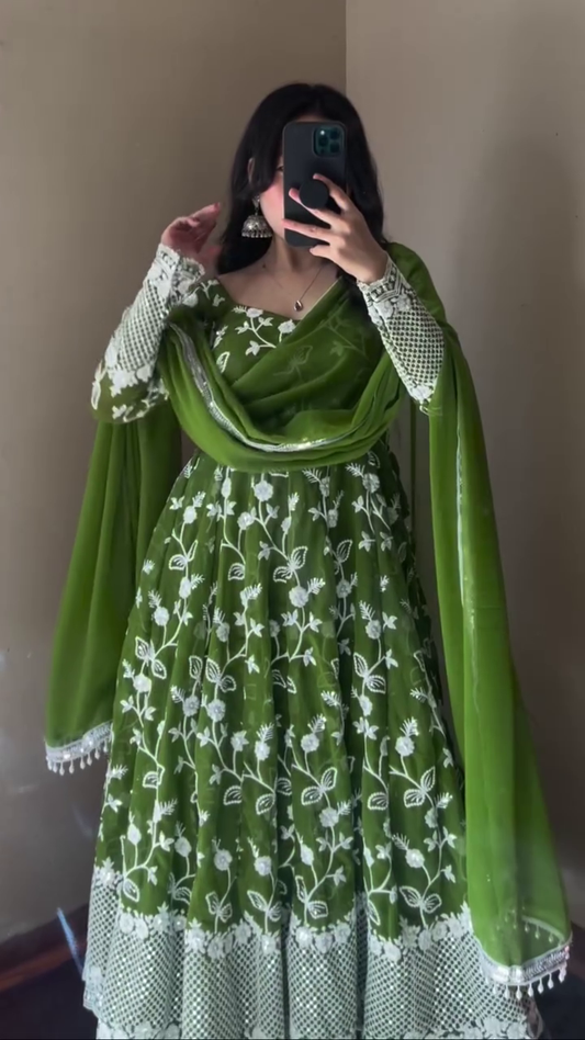 Green Heavy Embroidery Anarkali